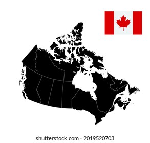 Mapa de color negro de Canadá. Ilustración vectorial altamente detallada.