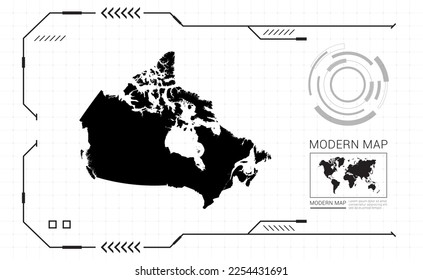 Mapa de Canadá del entorno digital negro HUD, GUI, interfaz de interfaz de usuario vector de radar.
