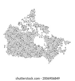 Canada map from black pattern set icons of SEO analysis concept or development, business. Vector illustration.