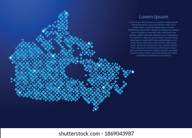 Canada map from blue pattern rhombuses of different sizes and glowing space stars grid. Vector illustration.