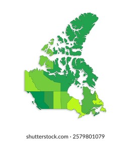 Canada map with border highlighted regions, states, isolated on white background. Template map of Canada. Detailed vector illustration.