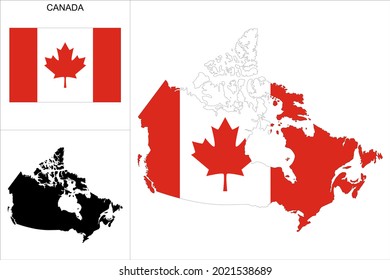 Canada map with Canadian flag background - Map as a black pattern and Canadian flag available separately