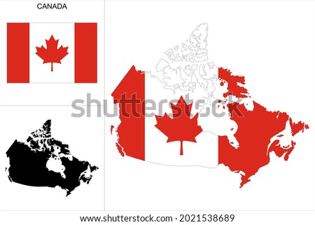 Canada map with Canadian flag background - Map as a black pattern and Canadian flag available separately