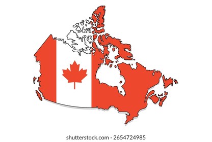Canada Map With Canadian Flag in Black Outline