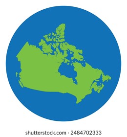 Mapa de Canadá. Mapa canadiense en color verde y forma de globo azul