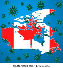 Canadá mapea el virus de la precaución.El peligro del coronavirus y el riesgo de enfermedad de la salud pública y el brote de gripe.Ilustración del vector.