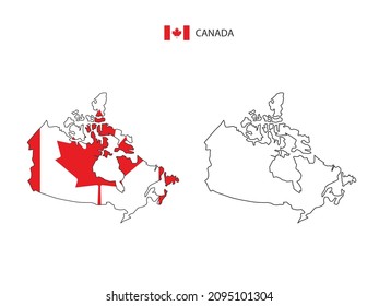 Canada map city vector divided by outline simplicity style. Have 2 versions, black thin line version and color of country flag version. Both map were on the white background.