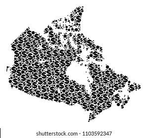 Canada map collage of dollar signs and circle spots in different sizes. Abstract vector treasury and GDP Canada map. Currency signs and circles are formed into geographical scheme design concept.