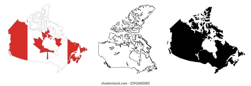 Canada Map Collection . Official Color Map . Black and Outline Map . High-Quality Vector Collection for Travel . Education and Design