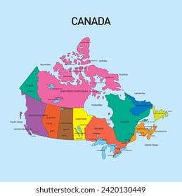 Canada map with color for each province.