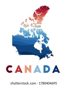 Canada map. Map of the country with beautiful geometric waves in red blue colors. Vivid Canada shape. Vector illustration.
