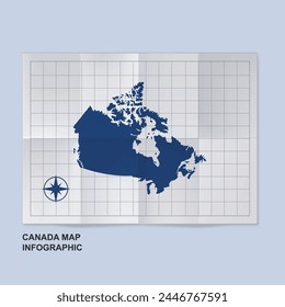 Canada map country in folded grid paper