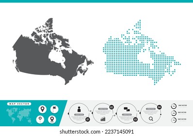 Canada map of dots gray and green for presentation. Set couple pixel creative concept for infographic.