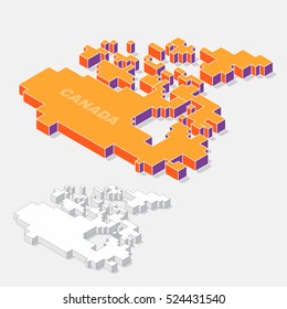 Canada map element with 3D isometric shape isolated on background, vector illustration