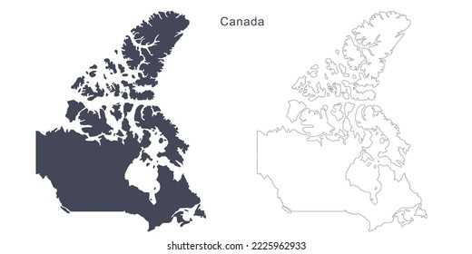 Canada map filled silhouette and outline version isolated on white. Hand drawn sketch, flat unfolded plan. Vector element for banner background design, geographic, travel, Canada event illustration.