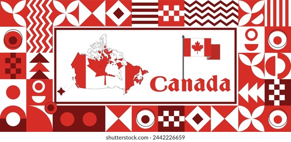 Canada Map flag independence day geometric Country web banner corporate abstract background design with flag theme. Country Vector Illustration