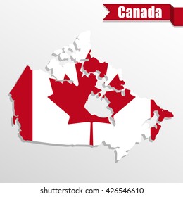 Canada map with Canada flag inside and ribbon