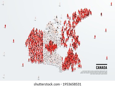 Canada Map and Flag. A large group of people in Canadian flag color form to create the map. Vector Illustration.