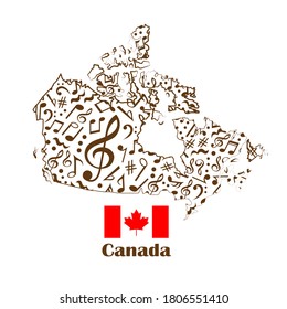 Canada map flag made from music notes. 