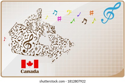 Canada map flag made from music notes. 