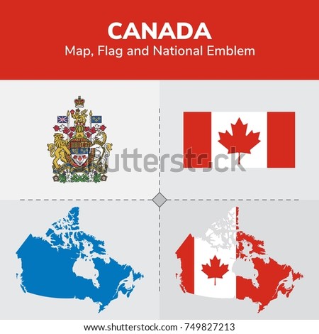Canada Map, Flag and National Emblem 
