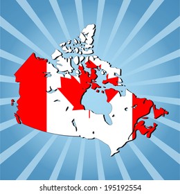 Canada map flag on blue sunburst illustration