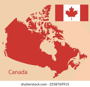 Canada map and flag. Canada silhouette.