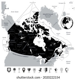 Canada Map and and Flat Map Pointers isolated on white. Highly detailed vector illustration.