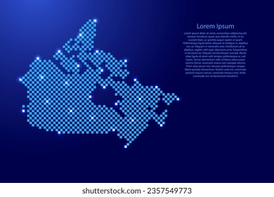 Canada map from futuristic blue checkered square grid pattern and glowing stars for banner, poster, greeting card