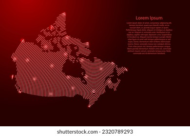 Canadá, mapa de círculos rojos concéntricos futuristas y estrellas brillantes para carteles, afiches, tarjetas de saludo