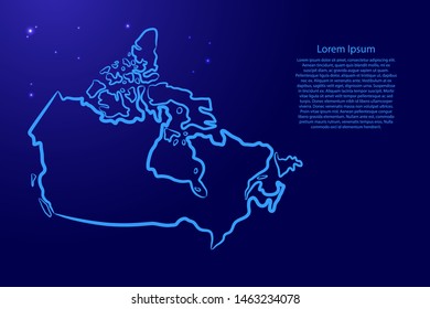 Canada map from futuristic hexagonal shapes, lines, points  blue and glowing stars in nodes, form of honeycomb or molecular structure for banner, poster, greeting card. Vector illustration.
