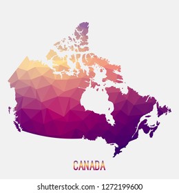 Canada map in geometric polygonal,mosaic style.Abstract tessellation,modern design background,low poly. Geometric cover, mockup. Vector illustration.