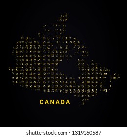 Canada map of golden glitters on black background. Modern element geography.