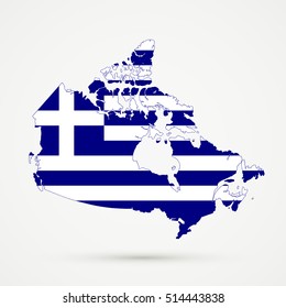 Canada map in Greece flag colors, editable vector.