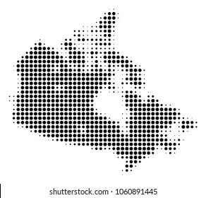 Canada Map halftone vector pictogram. Illustration style is dotted iconic Canada Map icon symbol on a white background. Halftone texture is circle blots.