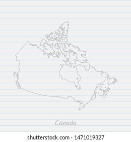 Canada map hand drawn gray outline on notebook background. Vector Illustration EPS10.