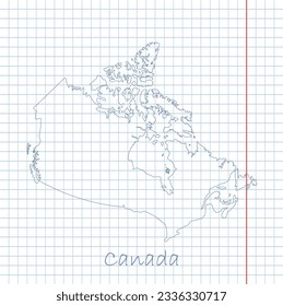 Canada map hand drawn outline on notebook background. Vector Illustration