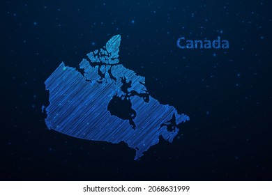 Canada map hand drawn scribble sketch.Vector map in futuristic style on dark blue space background. Vector illustration.