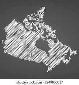 Esbozo dibujado a mano por Canadá. Indicador de ilustración de concepto vectorial, mapa de garabatos. Mapa de país para infografía, folletos y presentaciones aisladas en fondo negro. Ilustración vectorial.