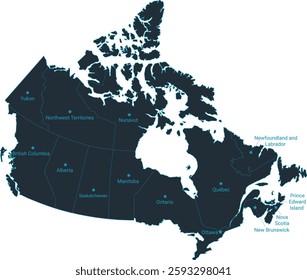 Canada map high detailed with administrative divide by state, capital cities names, outline simplicity style. Vector illustration EPS10.