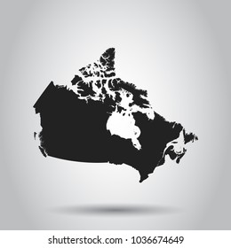 Canada map icon. Flat vector illustration. Canada sign symbol with shadow on white background.