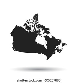 Canada map icon. Flat vector illustration. Canada sign symbol with shadow on white background.