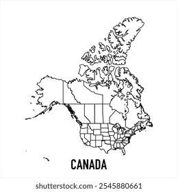 canada map icon isolated on white background. Outline map. Simple line icon. Vector illustration
