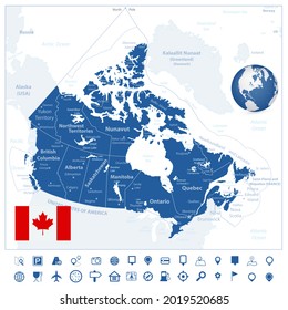 Canada Map with icons. Highly detailed vector illustration.
