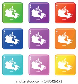 Canada map icons set 9 color collection isolated on white for any design