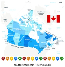 Canada Map and map icons - vector illustration. Regions and provinces.