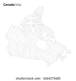 Ilustração do mapa do Canadá no estilo de rede da tecnologia blockchain isolado no fundo branco. Técnica de linhas conectadas ponto a ponto do polígono de cadeia de blocos. Conceito de negócio fintech criptomoeda