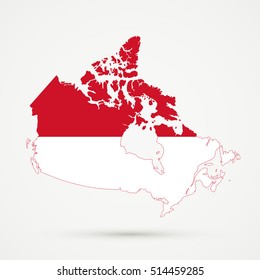 Canada map in Indonesia flag colors, editable vector.