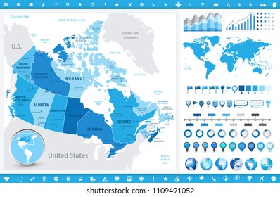 Canada Map and infographic elements. Detailed vector illustration of map.