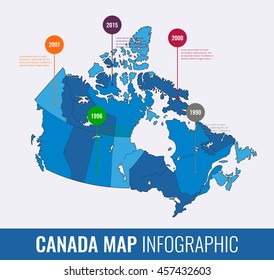 Canada map infographic template. All regions are selectable. Vector illustration